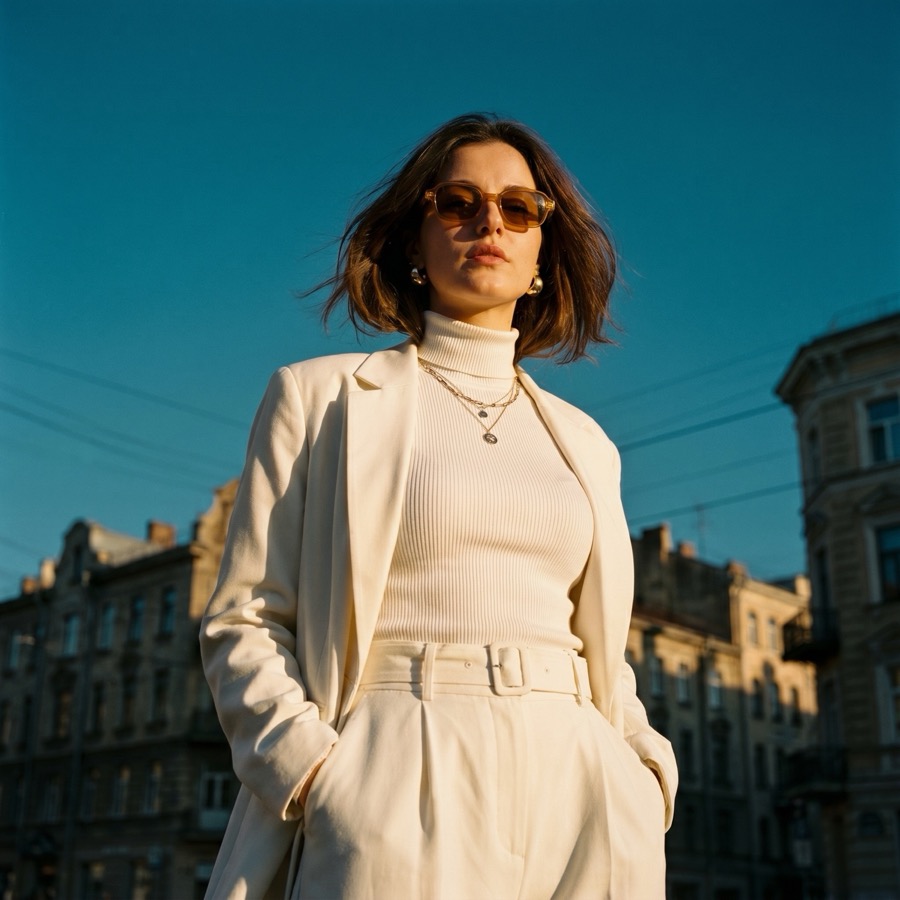 Пример fashion-портрета в городе снизу вверх